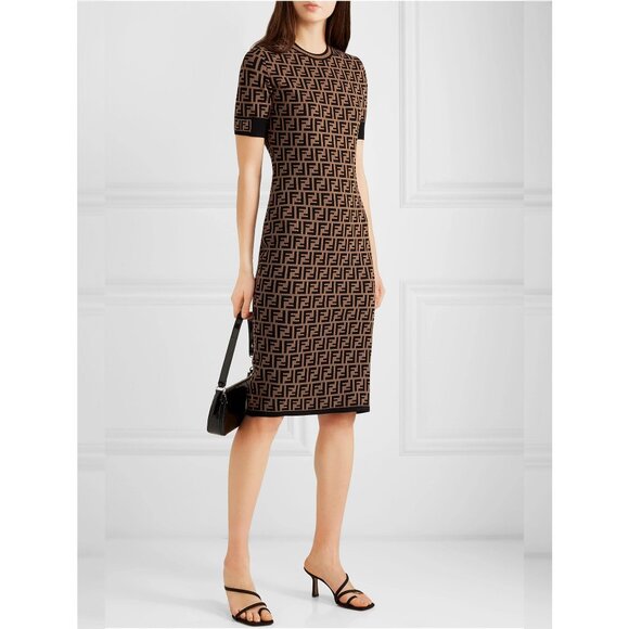 Fendi FF Zucca Brown Knit Dress - Picture 1 of 9